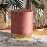 Baxton Studio FZD020219-Blush Pink-Ottoman Baxton Studio Chaela Contemporary Glam and Luxe Blush Pink Velvet Fabric Upholstered and Gold Finished Metal Ottomanu
